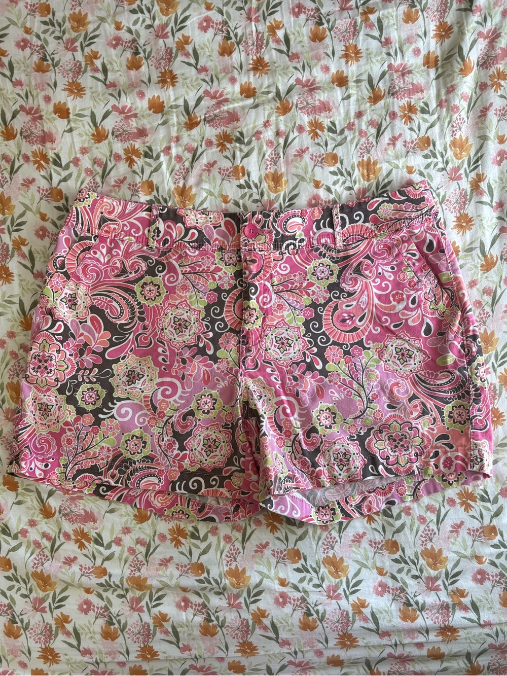 Fashion Bug Pink Paisley Floral Shorts Size 16 Summer Y2K Boho